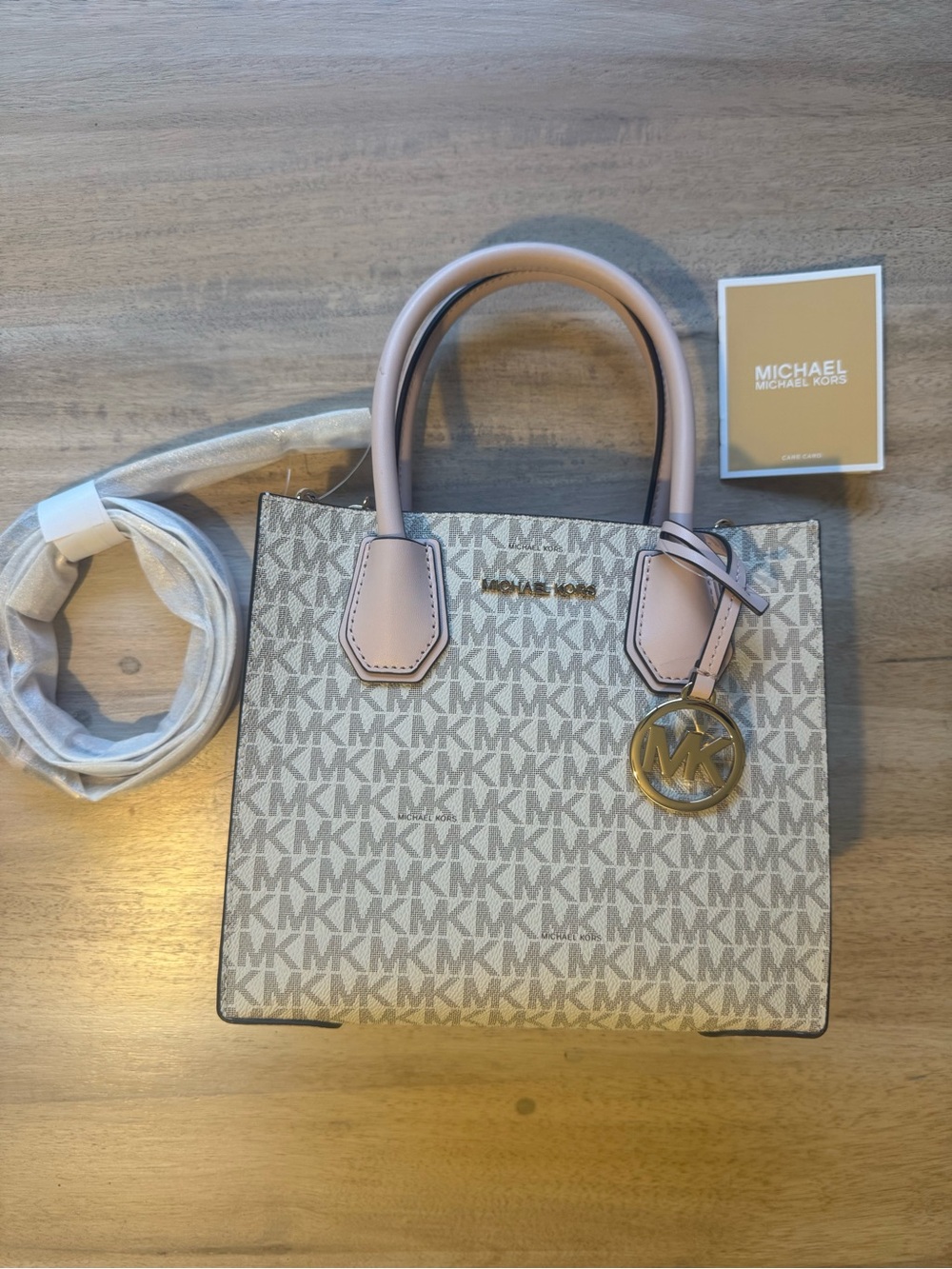 Michael Kors Cream/Power Blush MK Logo Purse